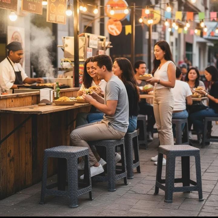 4 Bancos De Plastico Para Negocio Tipo Rattan Taquerias